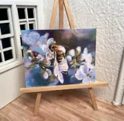 Miniature Dollhouse Room Box Art 1:12th Scale Honeybee in Cherry Blossoms