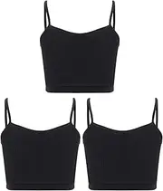 [FEESHOW] Girls Sports Bras Back Cami Crop Tops Training Shirt Spaghetti Straps Gymnastics Dance Yoga