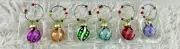 Art Glass Christmas Ornaments Wine Charms Assorted Colors Holiday Set of 6