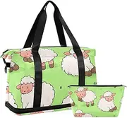 [Amooorous] Cartoon Cute White Sheep Travel Duffel Bags Overnight Carry On Tote and Luggage with Toiletry Bag for Workout Multifunctional, Cartoon cute white sheep, 1 size