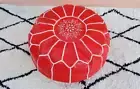 Moroccan Pouf Genuine Leather Boho Pouf Ottoman Footstool Pouffe Red Color