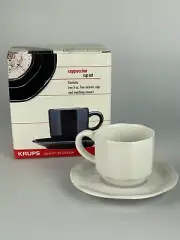 NOS Vintage Krups White Cappuccino Cup and Saucer Set of 2 * NEW IN BOX