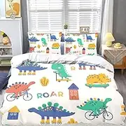 Dino Bed Linen 135 x 200 cm for Children - Colourful Cartoon Dinosaur Reversible Bed Linen Made of 100% Cotton with Pillowcase 80 x 80 cm and Zip - for Boys and Girls and Pillowcases (80 x 80 cm) - 4