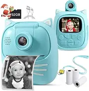 [OFIKAL] 50MP Kids Instant Camera with 3 Rolls Print Paper for Boys and Girls, 1080P Digital Camera for Children, 2.0' IPS Selfie Toy Camera Toddler Rechargeable Video Recorder with 32GB TF Card(Blue)