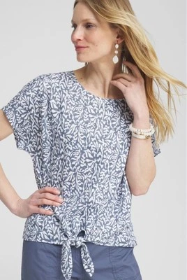 NWT Chicos Womans Blue Linen Reef Tie-front T-shirt Size 4 (XXL)
