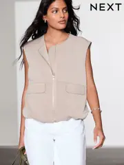 Ecru Slinky Supersoft Puffball Bubble Hem Gilet (AW6435) | $86