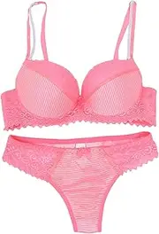 [BESTYASH] Underwear Striped Bikini Bra and Panty - Kit Cotton for Bikinis Briefs Low Cut Panties Briefs ’s Suits Lady- Nylon Pink
