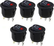 VGOL 5PCS Round Rocker Switch 12V 20A 3 Pins On/Off Press Button with Red LED Indicator Light for 20mm Mounting Hole Diameter Car Truck Boat