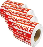 LissomPlume Fragile Labels Stickers 3" X 2" Handle with Care Red Warning Shipping Labels Set