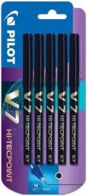 Pilot V7 Hi-Tecpoint Liquid Ink Rollerball Pen - Pack 5 - Black