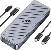 SSK NVMe SSD Enclosure, 20Gbps PCIE M.2 Enclosure SSD Case, NVMe to USB C 3.2GEN2X2 Adapter 2280/2260/2242/2230 SSD Reader M-Key/B+M Key with LED Indicator Aluminum Alloy (Silver)