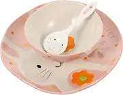 CRILSTYLEO Dinnerware Rabbit Bowl and Plate Set Toddler Plates Bowls Ceramic Dishware for Boys and Girls