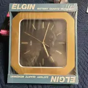 NOS 70's 80's MIB Vintage ELGIN Quartz Mid-Century Style Gold Tone Octagon Clock