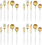 Matte Gold Silverware Set with white handle, Bysta 20-Piece Stainless Steel Flatware Set, Kitchen Utensil Set Service for 4, Tableware Cutlery Set for Home and Restaurant, Dishwasher Safe