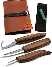 BeaverCraft Spoon Carving Kit Whittling Knives Spoon Carving Knife Sloyd, Chip Small Detail Knife, Hook Knife - Spoon Carving Tools Wood Carving Kit & Leather Strop Whittling Knife Set Deluxe S13X