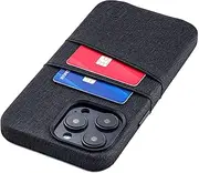 [Dockem] Card Case for iPhone 14 Pro max with Built-in Metal Plate for Magnetic Mounting & Wallet with 2 Holder Slots: M2 Luxe Canvas-Style Synthetic Leather (Black)