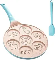 Kids Pancake Maker Pan, 7-Cup Animal Pancake Mold, Nonstick Grill Pan, Mini Blini Pancakes Mold for Children, 10 Inch, with Silicone Brush