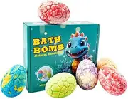 6 Kids Natural Handmade Bath Bombs with Surprise Inside,Different Color and Fragrance, Gift Set with 6 Unique Dinosaur Toys, Fun and Child-Safe Bath Bombs with Toys Inside for Girls and Boys