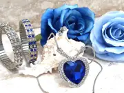 Girlfriend Anniversary Jewelry Gift for her Sapphire Heart SET Blue present HMDE