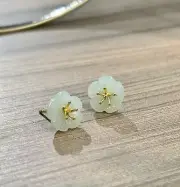 Jade Plum Blossom Stud Earring｜Myanmar (Burma) Nephrite｜925 Silver & Gold Plated