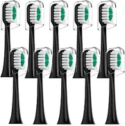 Replacement Brush Heads Compatible with AquaSonic icon Electric Toothbrush, 10 Pack, Black