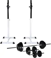 Adjustable Barbell Squat Rack with 30.5 kg Barbell & Dumbbell Set for Bench Press Training, Home Gym Weight Set, 80kg Load, Sturdy Steel Construction, Compact Design, Safe & Stable Lifting