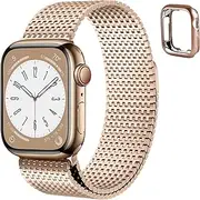 Fullmosa Stainless Steel Band Compatible with Apple Watch 38mm 40mm 41mm, Metal Loop Magnetic Wristband with TPU Case for iWatch SE Series 9 8 7 6 5 4 3 2 1 (Rose Gold)