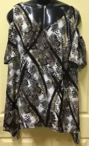 AUTOGRAPH MIXED COLOUR ABSTRACT “COLD SHOULDER" TUNIC TOP SZ 18-NEW STOCK