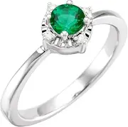 [JewelryWeb] 925 Sterling Silver Round 4.5mm Lab Created Emerald I2 H+ 0.04 Carat Polished-Lab grown Emerald and .04 Natural Diamond Ring Size 7 Band Style-Ring for Women