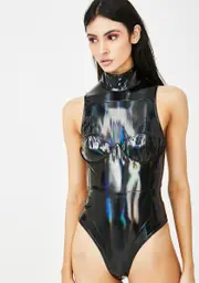 [Dolls Kill x Jaded London] Black Holographic High Neck Bodysuit