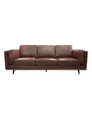 3 Seater Faux Sofa Brown Lounge Set for Living Room Couch with Wooden Frame