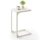 C-Shaped End Table, Small Side Table for Couch, Sofa Table with 1 Cream White