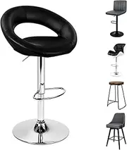 [ALFORDSON] 2pcs Bar Stool PU Leather Kitchen Barstools with Swivel Seat in 53.5-74.5cm Adjustable Height Home Bar Counter Dining Chairs with Footrest & Floor Protector (Ovadia Black)