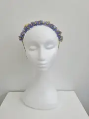 Miss Freya. Womens gold and Dusty Blue flower beaded headband fascinator