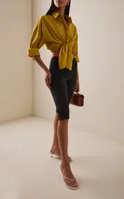 [STAUD] Lisa Cropped Cotton Tie-Front Shirt