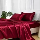 Satin Bed Sheets Queen Size Sheets Set 4 Pcs Silky Bedding Set 15 In Deep Pocket