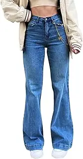 [AHUGDSB] Womens High Waisted Tummy Control Flared Fit Jeans Washed Distressed Long Denim Pants Bell Bottoms