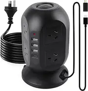Tower Surge Protector Power Strip 10 Ft, Long Extension Cord with Multiple Outlets, 8 AC Outlets with 4 USB Ports (1 USB C), Charging Station Surge Protection, for Home Office Dorm (Black)