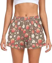 [FRODOTGV] Cute Strawberries Flowers Athletic Shorts for Women Loose & Comfy Running Shorts for Soccer Teenis Exercise Indoor S