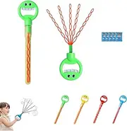 32-Hole Smiley Face Bubble Wand with Five Claws, Smiley Bubble Wand Bubble Wand Toys, Five Claws Bubble Wand (Green,5*Bubble Solution)