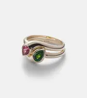 [Stone and Strand] Stone and Strand Perfect Pair 10kt gold ring with chrome diopside and pink topaz P gold