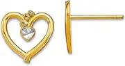 [JewelryWeb] 14k Two tone Gold Love Heart With White Sparkle Cut Shooting Starburst Post Earrings 10x11mm W Stud Earring for Women