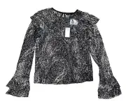 Vero Moda Women’s Long Sleeve Frill Top Black Sheer Lace Size Small