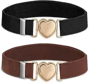 [Psyqtsuary] 2 Pcs Girls Belt for Waist Size 15-30", Elastic Belts for Toddler Kids, Kids Elastic Belt for Girls, Kids Elastic Stretch Belts, PU Leather Waist Belt Adjustable with Heart Buckle,