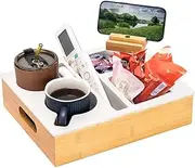 HHWRT Couch and Bed Cup Holder, Couch Drink Holders Tray, Silicone Wooden Couch Caddy with Cups Holder, Waterproof Anti-Spill Sofa Cup Holder, Tray Table for Snacks Beverage Remote