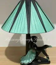 LARGE PLASTIC RIBBON "COOLIE" TEAL with BLACK LAMPSHADE for BARSONY LADY LAMP