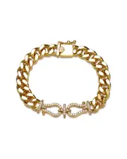 Rachel Glauber 14K Plated CZ Love Knot Miami Cuban & Curb Chain Bracelet