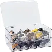 [FORUP] 2 Pack Eyeglass Storage Organizer, Plastic Stackable Sunglasses Organizer Storage Box with Hinged Lid, 5 Sections
