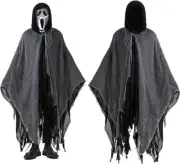 Adult Halloween Medieval Vampire Hooded Loose Role Play Mesh Cape Black