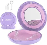 Retainer Case with Mirror and Adjustable Vent Holes, Cute Slim Aligner Case Compatible with Invisalign, Night Mouth Guard Case, Retainer Holder with Retainer Remover Tool, Chew & Brush, Purple